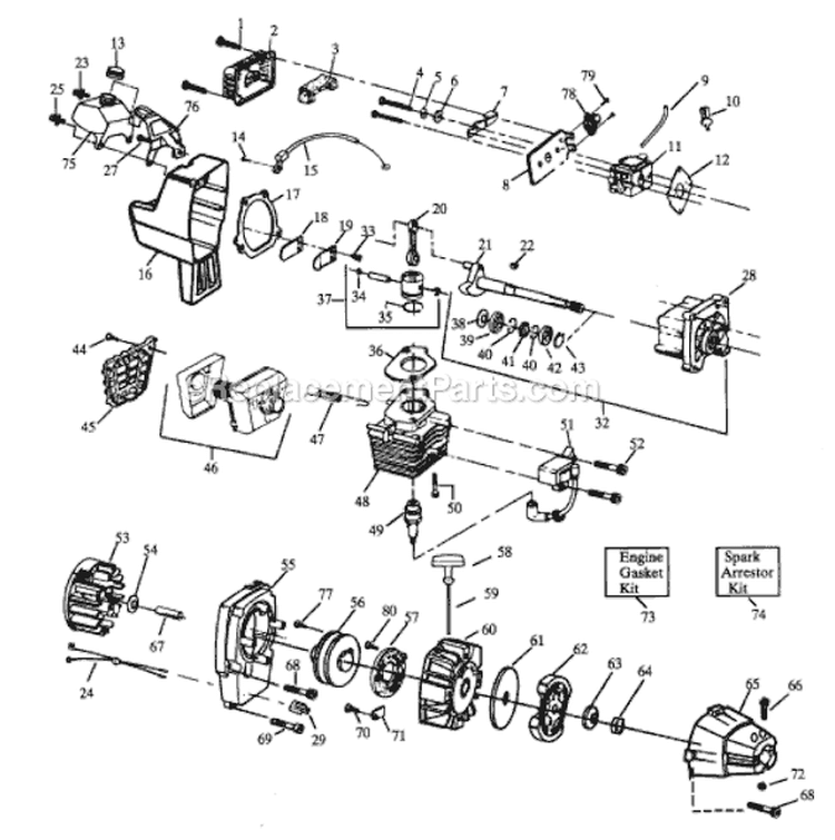 Page D Diagram and Parts List for TBC57  Weed Eater Trimmer